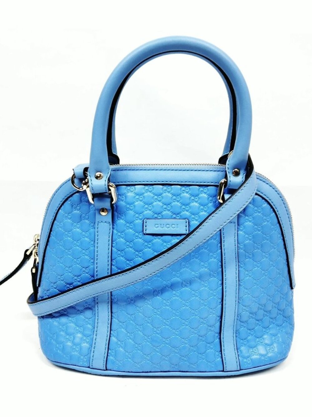 Authentic Gucci Microguccissima Dome Satchel Blue Leather Crossbody | Luxury - Picture 2 of 16